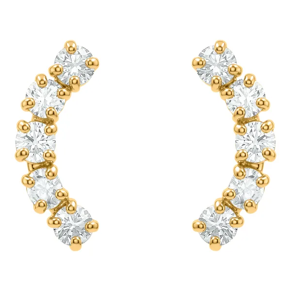 Aretes Broquel Oro 10k Zirconia Blanca Diseño Lambada - Imagen 1