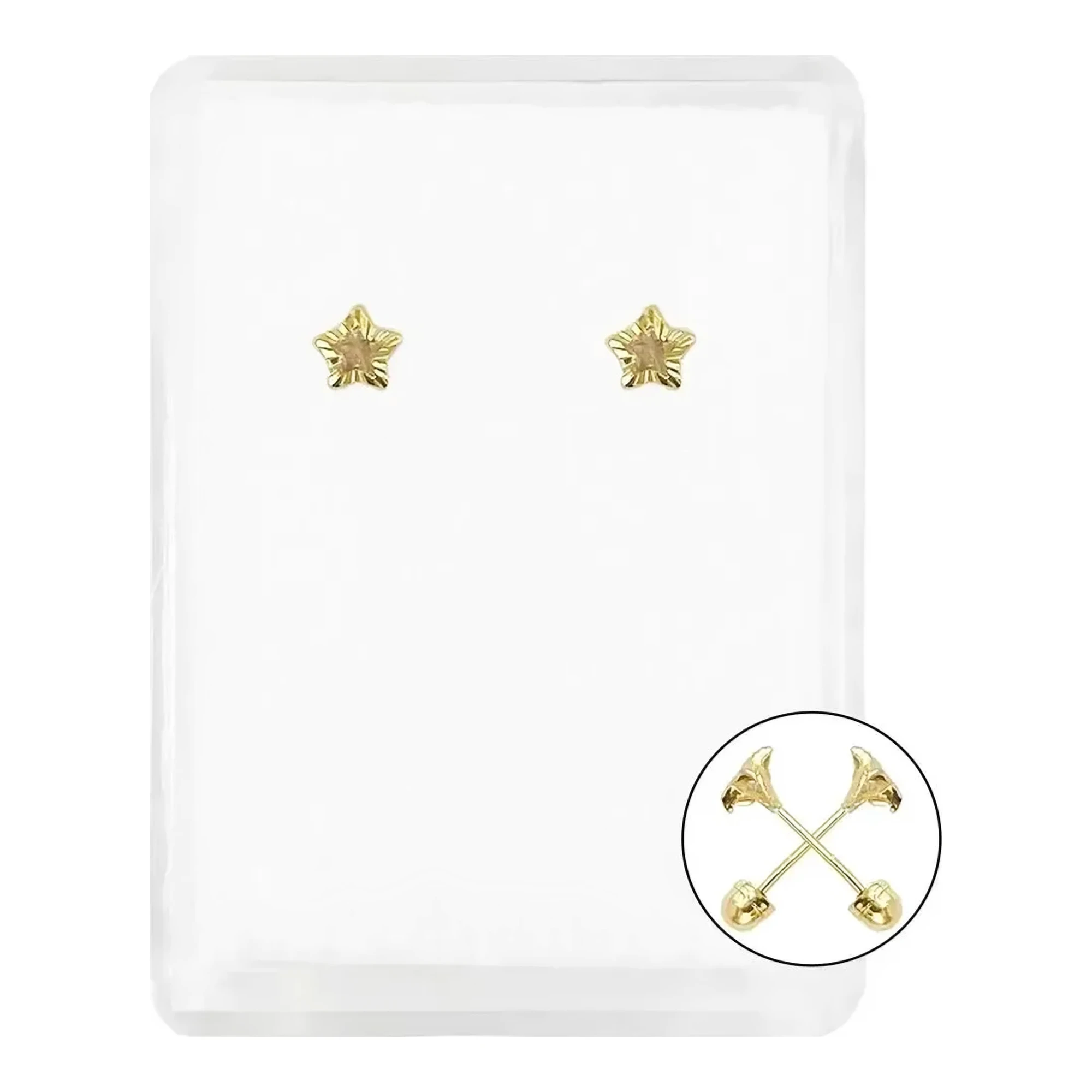 Aretes broquel oro amarillo 14k, diseño estrella diamantada con zirconia talla brillante. Joyería fina mexicana