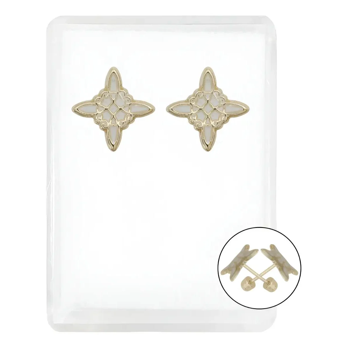 Aretes broquel Oro Blanco 10k Nudo Bruja Celta esmaltado, joyería fina artesanal mexicana, amuleto de protección para mujer.