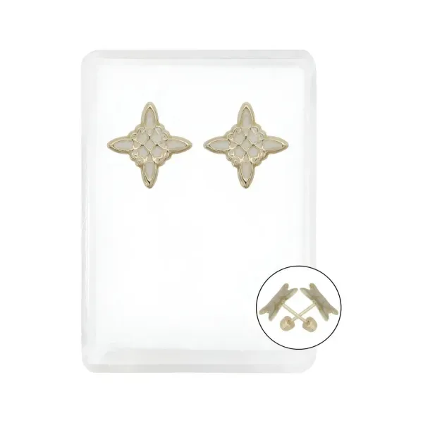 Aretes de oro 10k blanco diseno nudo bruja celta esmaltado broquel — Joyaris