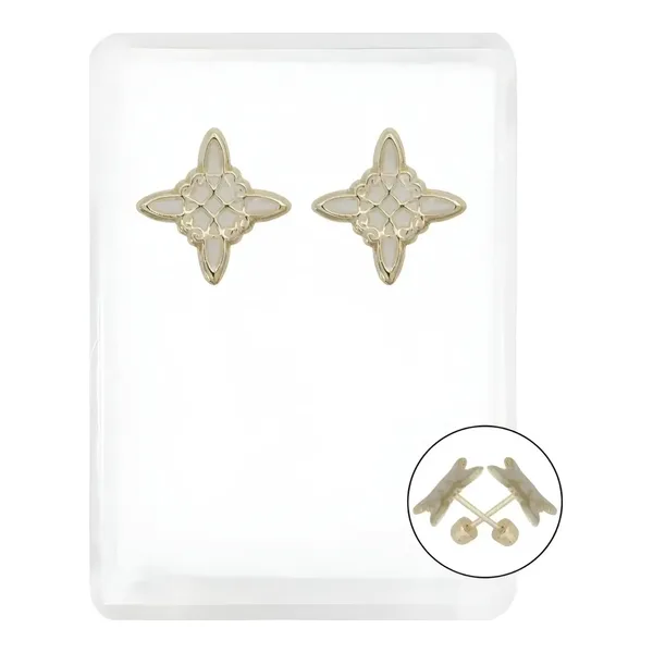 Aretes de oro 10k blanco diseno nudo bruja celta esmaltado broquel — Joyaris