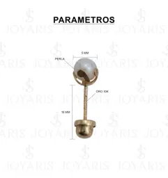 Aretes Broquel Oro 10k con Perla Natural 5mm - Imagen 2