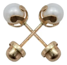 Aretes Broquel Oro 10k con Perla Natural 5mm - Imagen 3