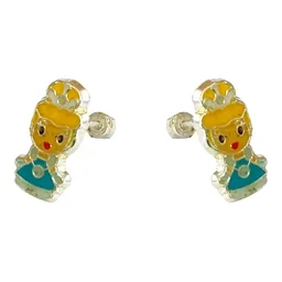 Aretes Broquel Plata 925 con Zirconia Celeste Minimalista - Imagen 1