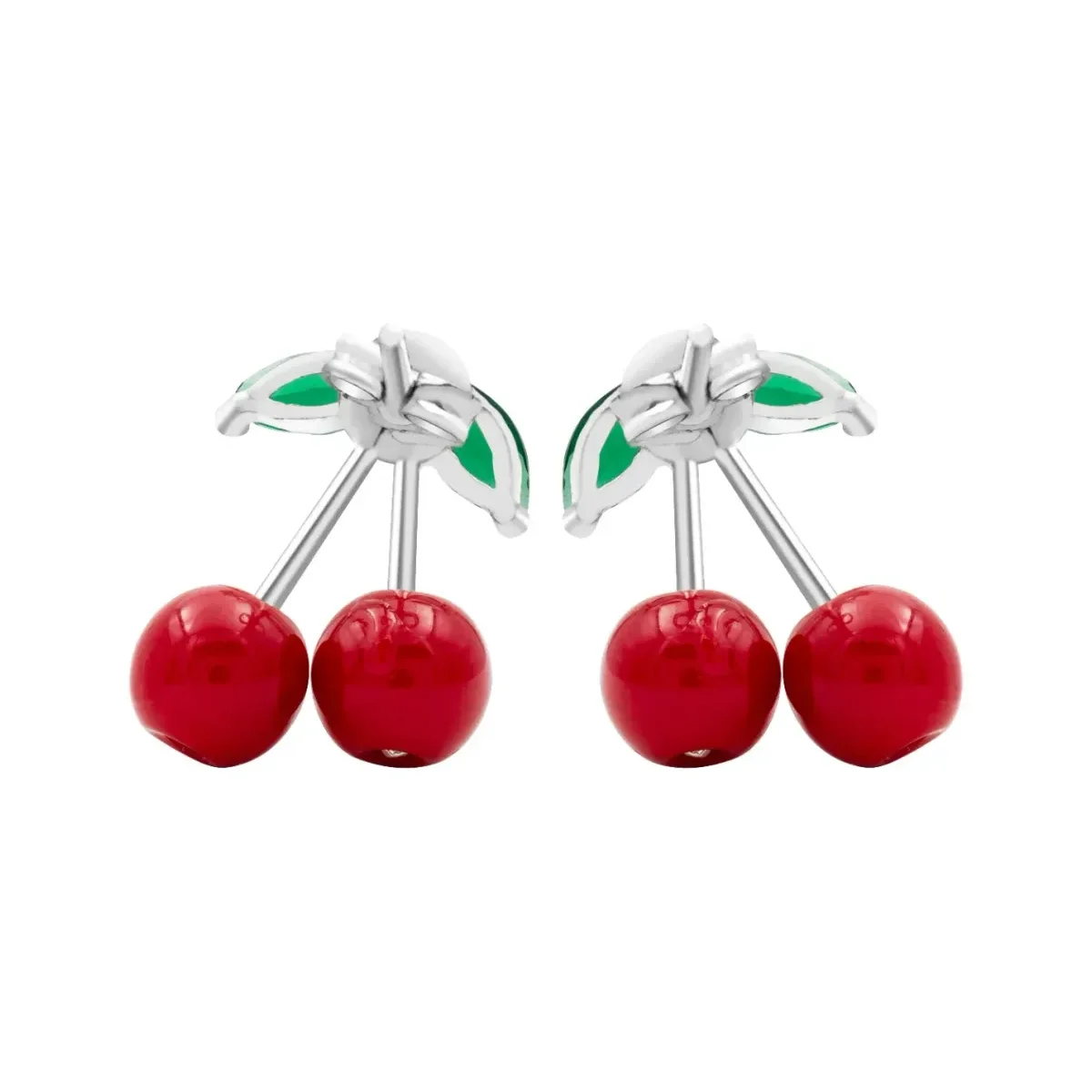Aretes Broquel Plata 925 Diseño Cereza Roja Fina - Imagen 5