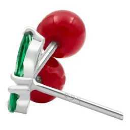 Aretes Broquel Plata 925 Diseño Cereza Roja Fina - Imagen 6