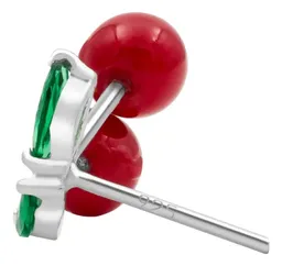 Aretes Broquel Plata 925 Diseño Cereza Roja Fina - Imagen 6