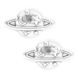 Aretes Broquel Plata 925 Diseño Saturno Lunas Estrellas para Mujer y Hombre - Imagen 1