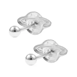 Aretes Broquel Plata 925 Diseño Saturno Lunas Estrellas para Mujer y Hombre - Imagen 3