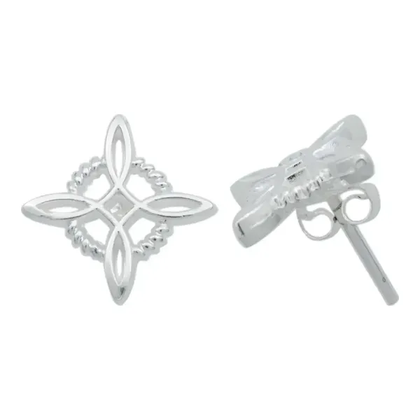 Aretes de plata .925 plateado zirconia nudo bruja celta broquel liso amuleto — Joyaris