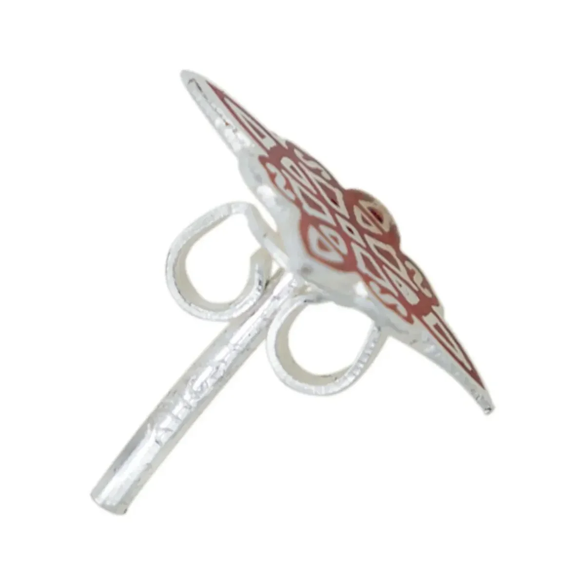 Aretes Broquel Plata 925 Nudo Bruja Esmaltado Rojo - Imagen 3
