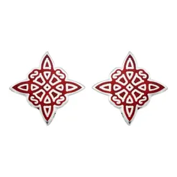 Aretes Broquel Plata 925 Nudo Bruja Esmaltado Rojo - Imagen 4
