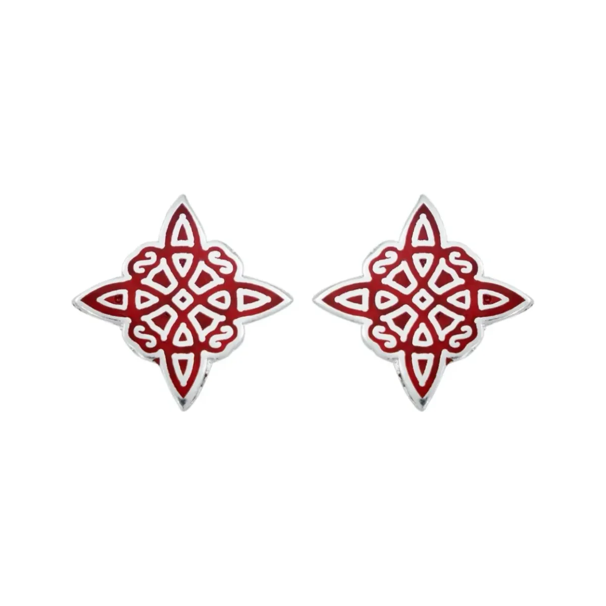 Aretes Broquel Plata 925 Nudo Bruja Esmaltado Rojo - Imagen 4