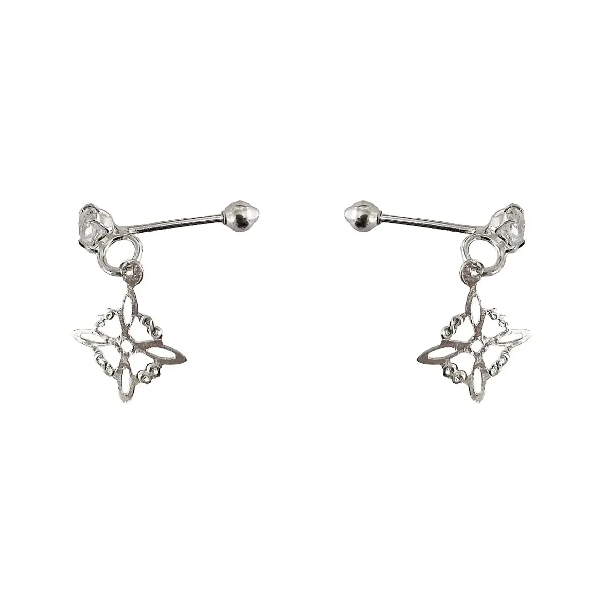 Aretes Broquel Plata 925 Nudo Bruja Zirconia Transparente - Imagen 2