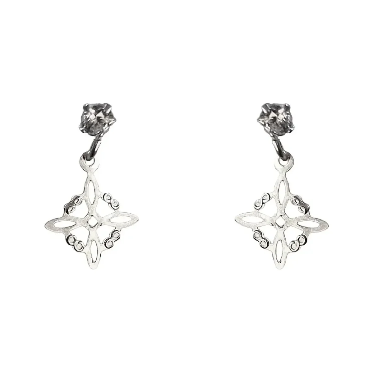 Aretes Broquel Plata 925 Nudo Bruja Zirconia Transparente - Imagen 3