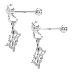Aretes Broquel Plata 925 Nudo Bruja Zirconia Transparente - Imagen 5
