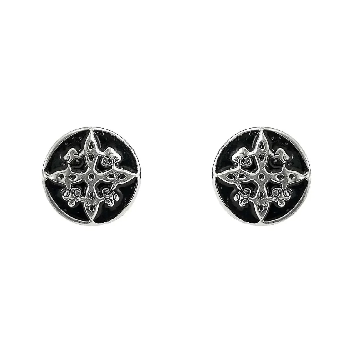 Aretes broquel Plata 925 Nudo de Bruja, diseño artesanal mexicano de plata con propiedades protectoras. Joyería mística.