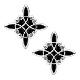 Aretes Broquel Plata 925 Nudo de Bruja con Esmalte Negro - Imagen 1