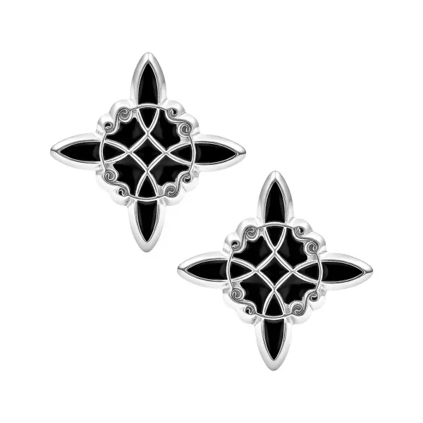Aretes de plata .925 acabado plateado y esmaltado negro Nudo de Bruja — Joyaris