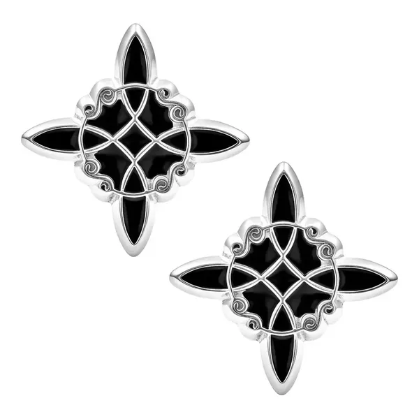 Aretes de plata .925 acabado plateado y esmaltado negro Nudo de Bruja — Joyaris