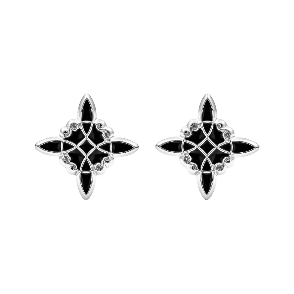 Aretes Broquel Plata 925 Nudo de Bruja con Esmalte Negro - Imagen 3