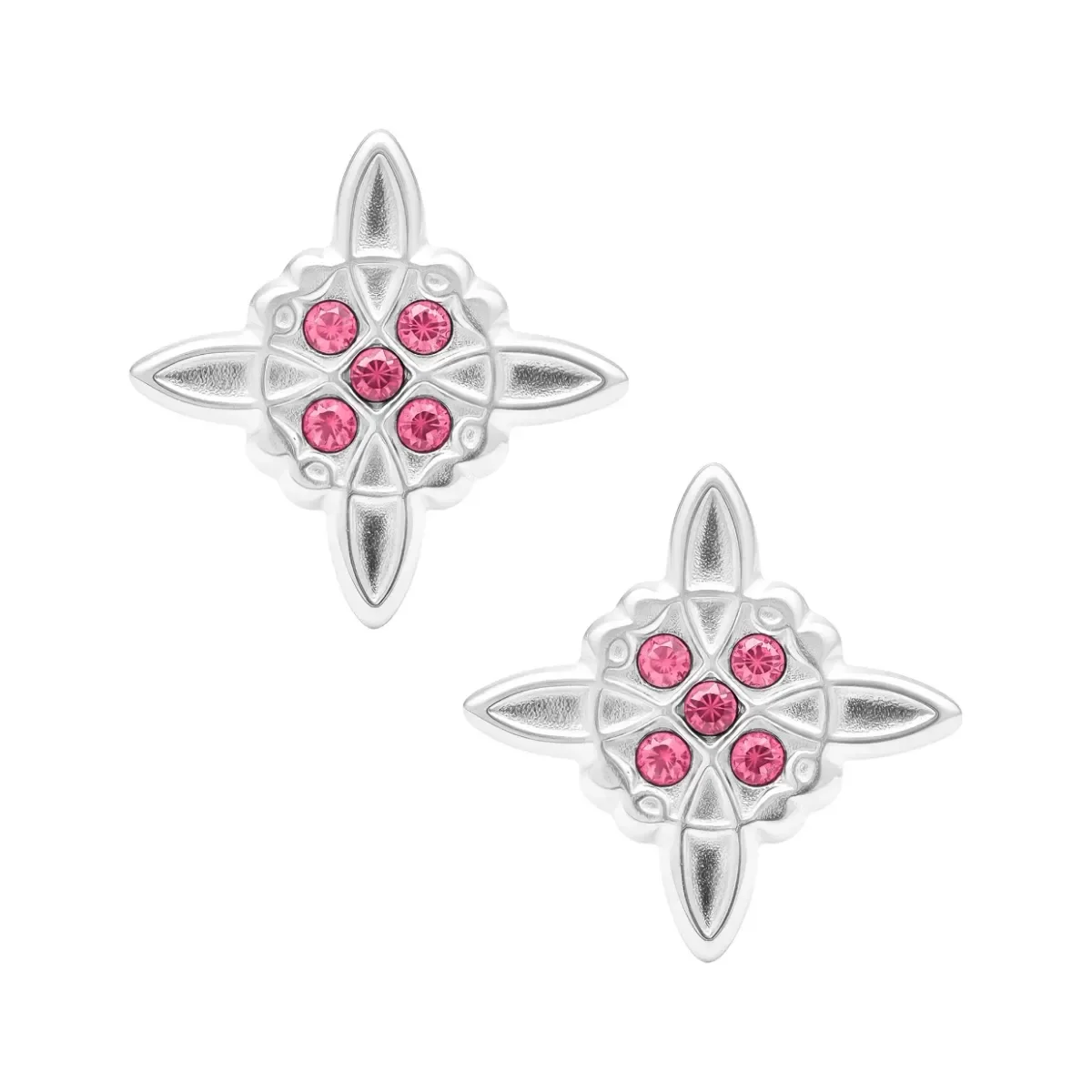 Aretes broquel de plata .925 Nacional, diseño Nudo de Bruja con Zirconia central. Joyería de plata mexicana, aretes hipoalerg