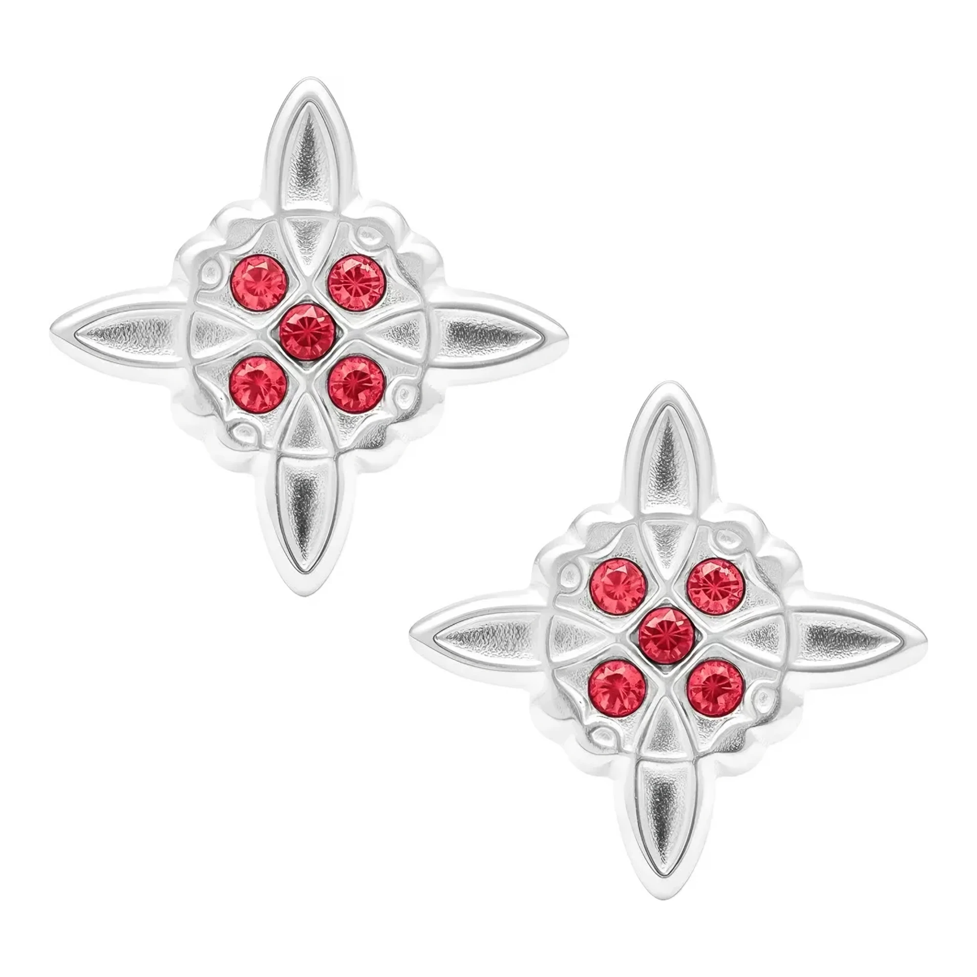 Broqueles nudo de bruja en plata ley .925 con zirconia roja de un milímetro y broche a rosca unisex estilo esotérico