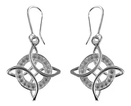 Aretes Gancho Plata 925 Nudo de Bruja con Zirconias Blancas - Imagen 1
