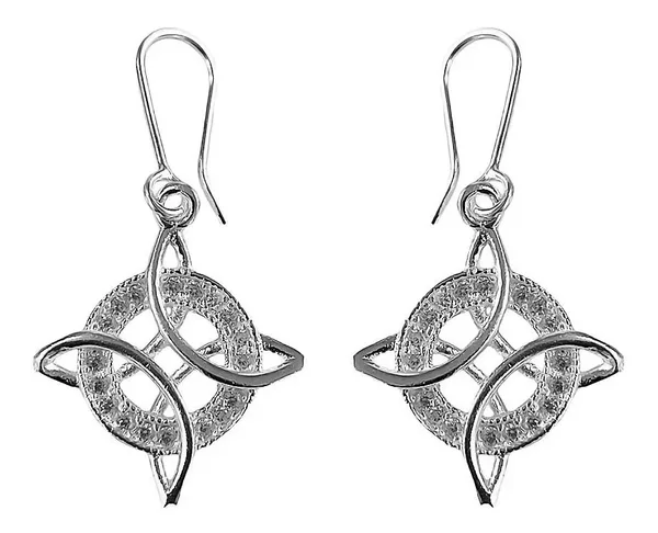 Aretes Broquel Plata 925 Nudo de Bruja con Zirconias Blancas - Imagen 1