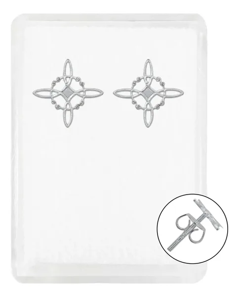 Aretes Broquel Plata .925 Nudo de Bruja Diseño de Protección - Imagen 1