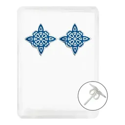 Aretes Broquel Plata 925 Nudo de Bruja Esmaltado Azul - Imagen 1