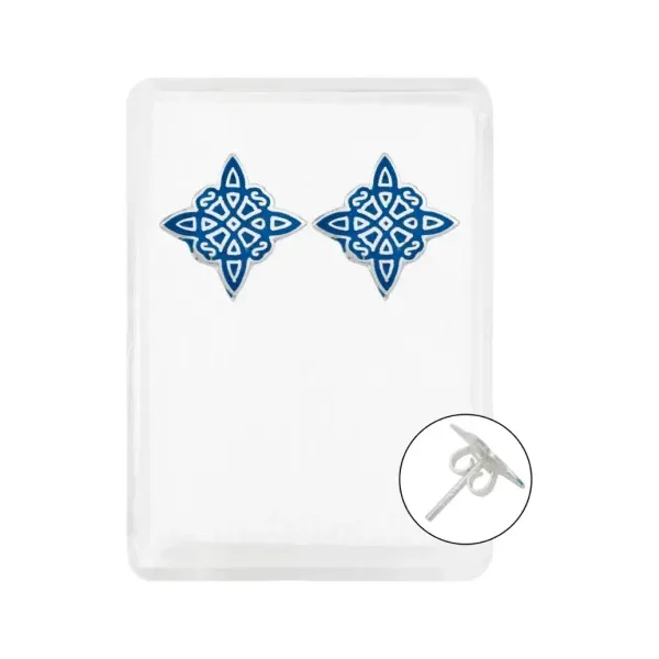 Arete de plata .925 azul Nudo de Bruja laser esmaltado — Joyaris