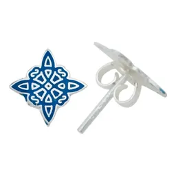 Aretes Broquel Plata 925 Nudo de Bruja Esmaltado Azul - Imagen 2