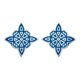 Aretes Broquel Plata 925 Nudo de Bruja Esmaltado Azul - Imagen 4