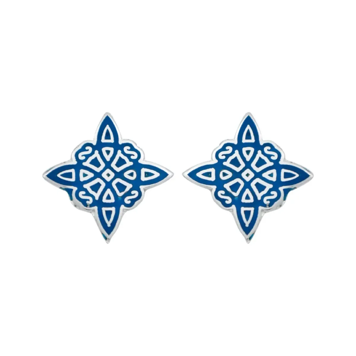 Aretes Broquel Plata 925 Nudo de Bruja Esmaltado Azul - Imagen 4