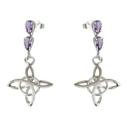 Aretes Broquel Plata 925 Nudo de Bruja Zirconia Fucsia - Imagen 1