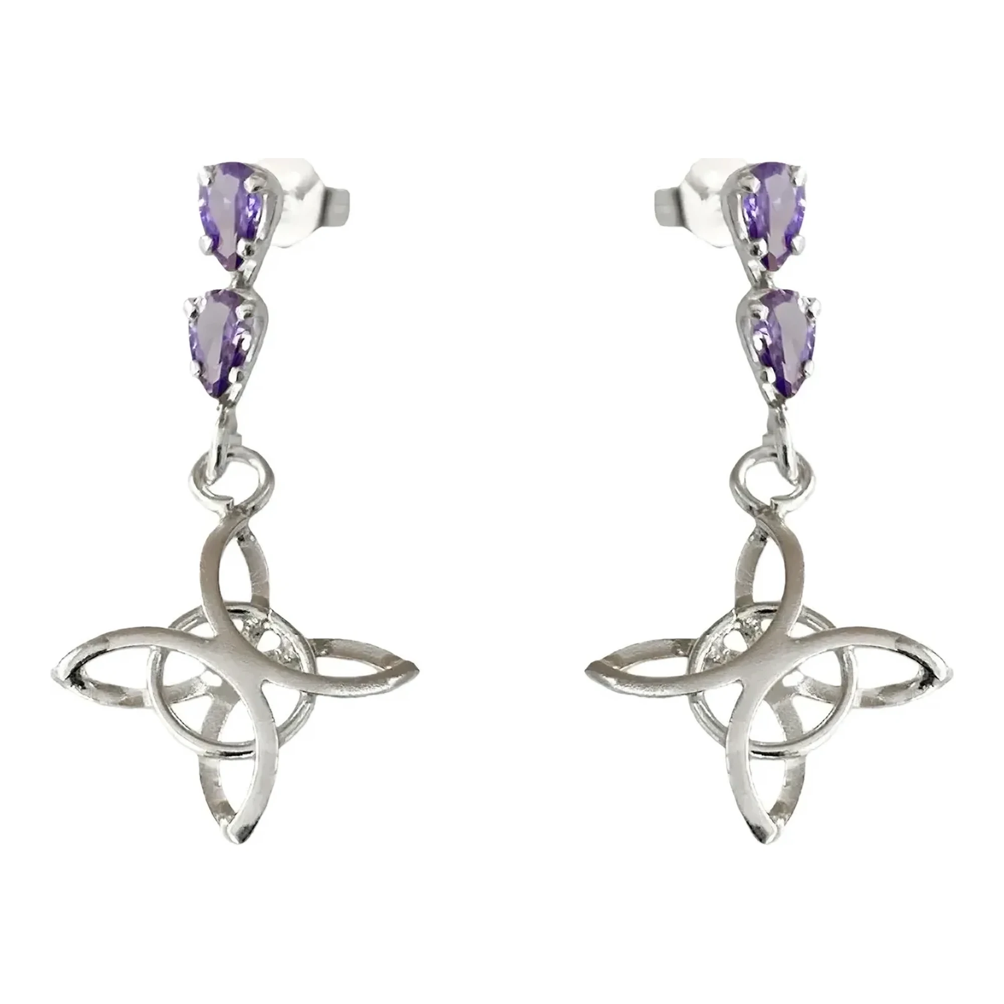 Aretes Broquel Plata 925 Nudo de Bruja Zirconia Fucsia - Joyaris joyería fina mexicana simbólica