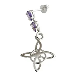 Aretes Broquel Plata 925 Nudo de Bruja Zirconia Fucsia - Imagen 2
