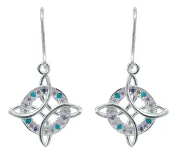 Aretes Broquel Plata 925 Nudo de la Bruja Zirconia Multicolor - Imagen 1