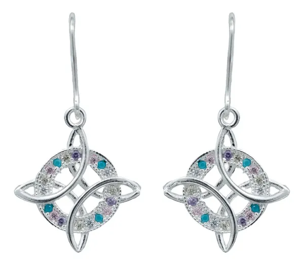 Aretes Broquel Plata 925 Nudo de la Bruja Zirconia Multicolor - Imagen 1