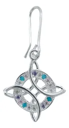 Aretes Broquel Plata 925 Nudo de la Bruja Zirconia Multicolor - Imagen 2