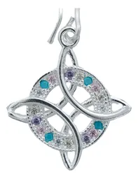 Aretes Broquel Plata 925 Nudo de la Bruja Zirconia Multicolor - Imagen 3