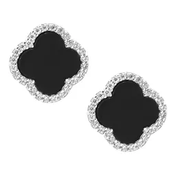 Aretes Broquel Plata .925 Trébol Cuatro Hojas con Zirconia - Imagen 2