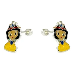 Aretes Broquel Plata 925 Zirconia Azul Diseño Princesa para Mujer - Imagen 1