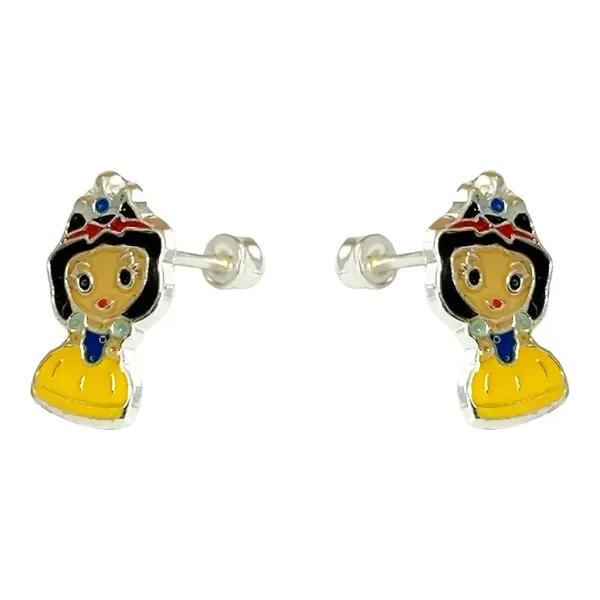Aretes Broquel Plata 925 Zirconia Azul Diseño Princesa para Mujer - Imagen 1