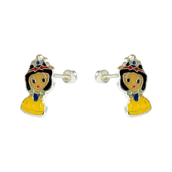 Aretes Broquel Plata 925 Zirconia Azul Diseño Princesa para Mujer - Imagen 1