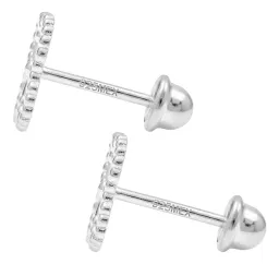 Aretes Broquel Plata 925 Zirconia Transparente Redonda - Imagen 3