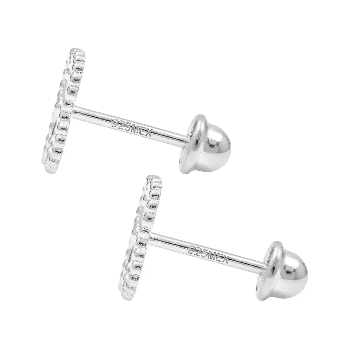 Aretes Broquel Plata 925 Zirconia Transparente Redonda - Imagen 3