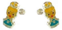 Aretes Broquel Plata 925 con Zirconia Celeste Minimalista - Imagen 1