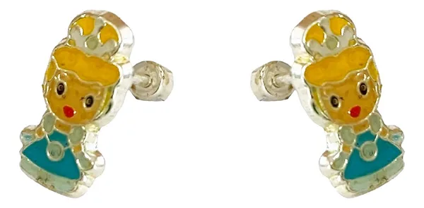 Aretes Broquel Plata 925 con Zirconia Celeste Minimalista - Imagen 1